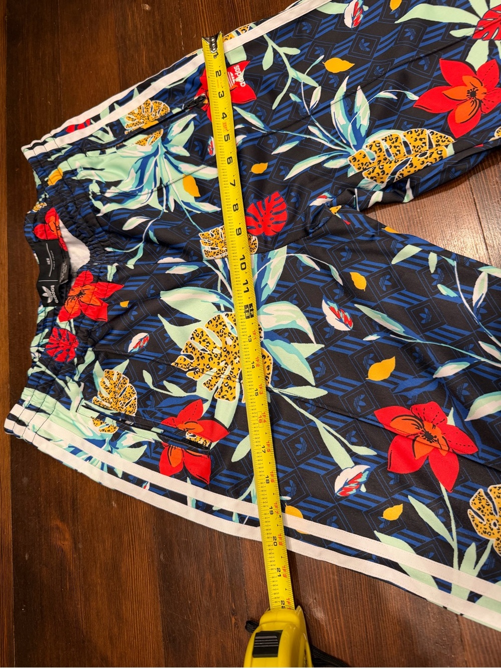 adidas Navy Floral Track Pants with Red & Mint Details - Picture 4 of 7